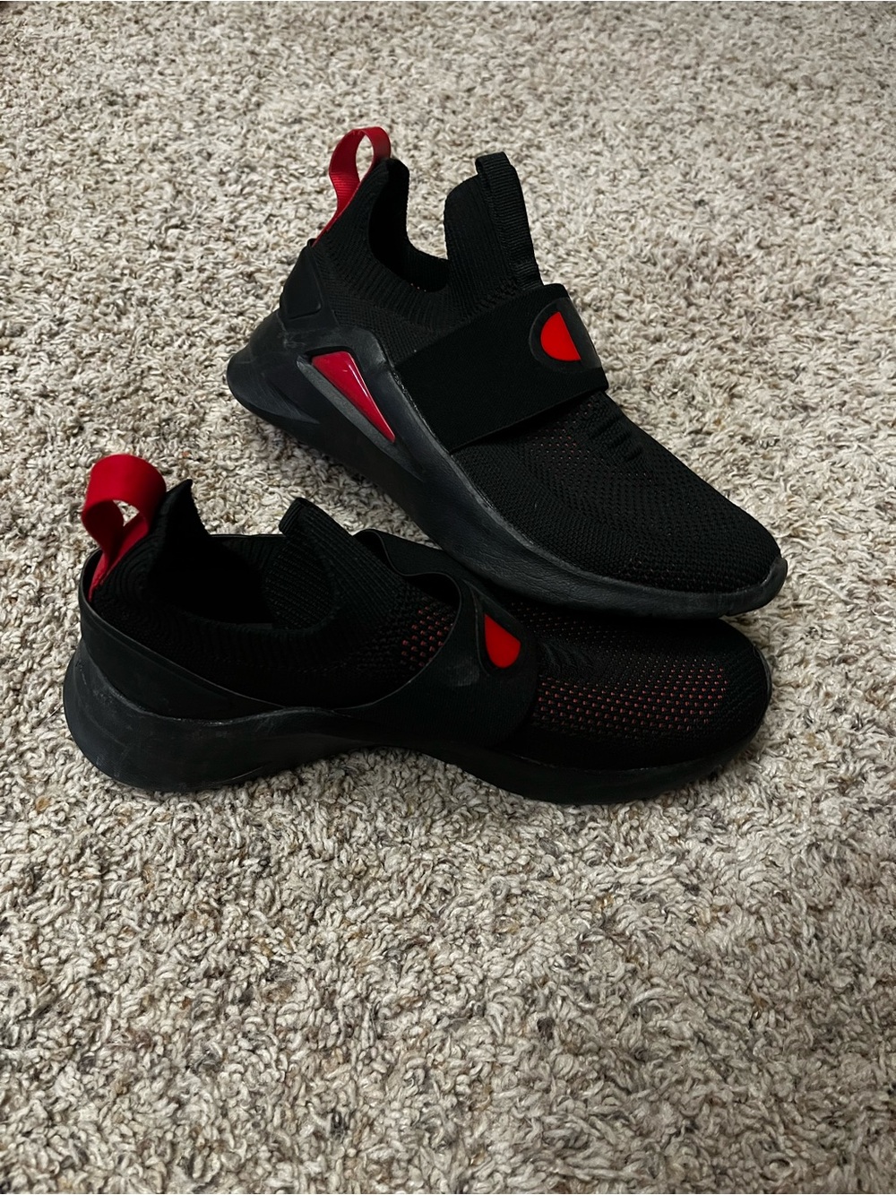 Champion Men's Black Athletic Slip-On Sneakers with Red Accents